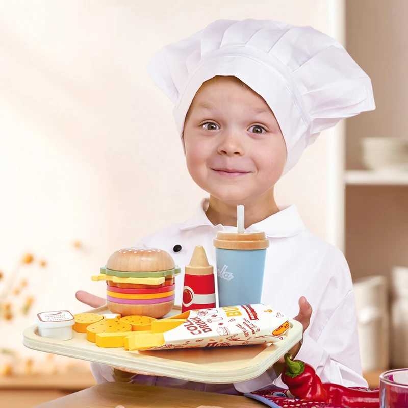 Wooden Play Food Toy Pretend Play Kitchen Accessories Fast Food Hamburger Set Early Educational Montessori Toys For Kids Gifts C250922