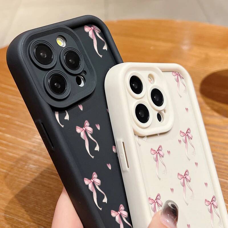 Shockproof Pink Bow Printed Case For iPhone 17 Air 16 15 16e 14 Plus 13 12 11 Pro Max XS Soft Silicone TPU Phone Cover
