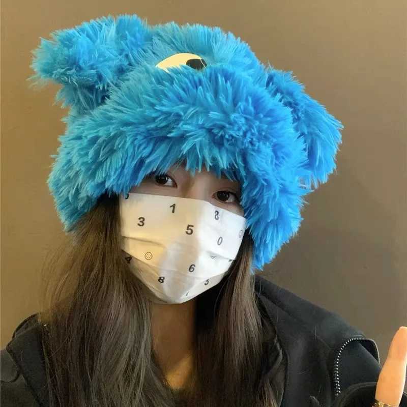 Funny Winter P Hat for Wen Cute Cartoon Puppy Ears Beanie C Solid Color Warm Fluffy Faux Fur Girls Ear Protection Hats Y250920