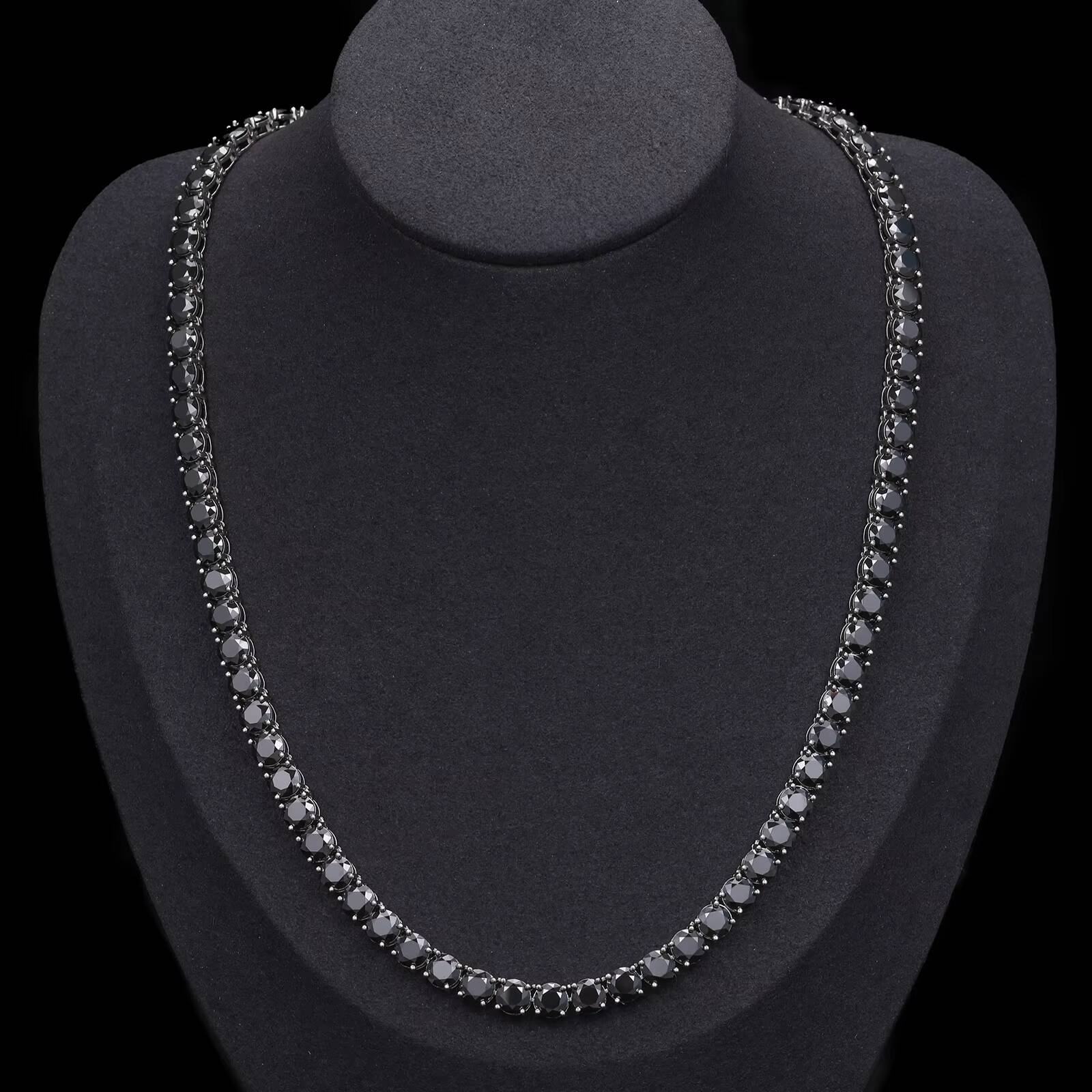 New Trendy Custom 5mm 925 Sterling Silver Black VVS Moissanite Diamond Clustered Tennis Chain Necklace for Men Women