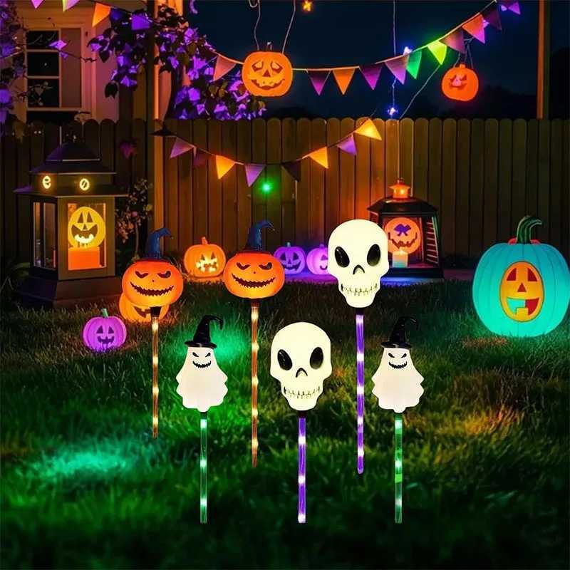 LED Solar Colored Pumpkin Ghost Lights Outdoor Halloween Ground Insertion Pathway Lights for Outside Lawn Walkway Yard Porch C250922