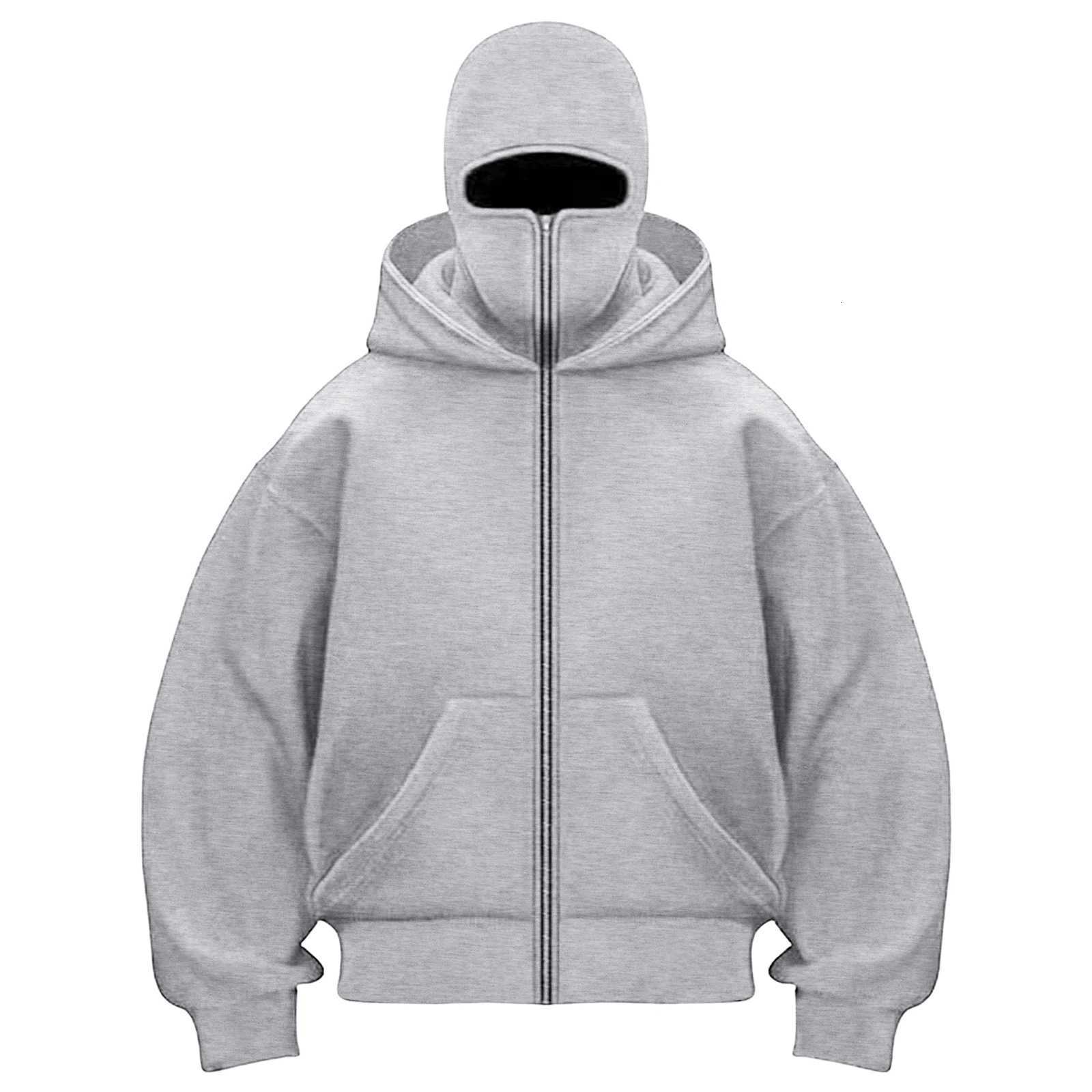 Balaclava Zip Hoodie Men Women Warm Casual Sweatshirt With Hooded Y2k Face Mask Zipper Design Sports Jacket Outdoor Activities W250922