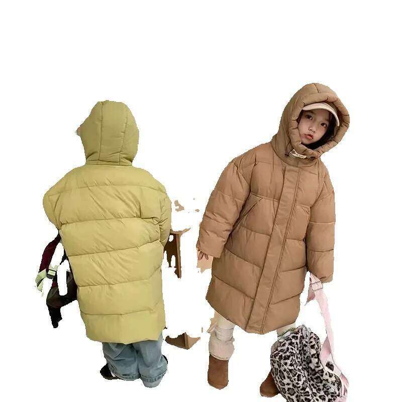 Kids Korean New Autumn Winter Fashion Style Mid Down Jacket Children Heavy Knee Length Hooded Coat Kid Outerwear