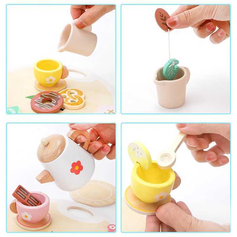 Childrens simulated wooden house play interactive toy afternoon tea set tea set building block set childrens gift C250922