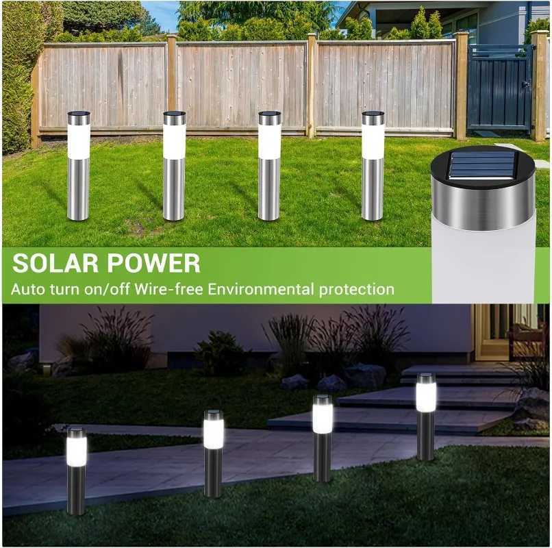 Solar Light White Solar Light Stainless Steel Waterproof LED Outdoor Garden Light Suitable for Courtyard Lawn and Trail C250922