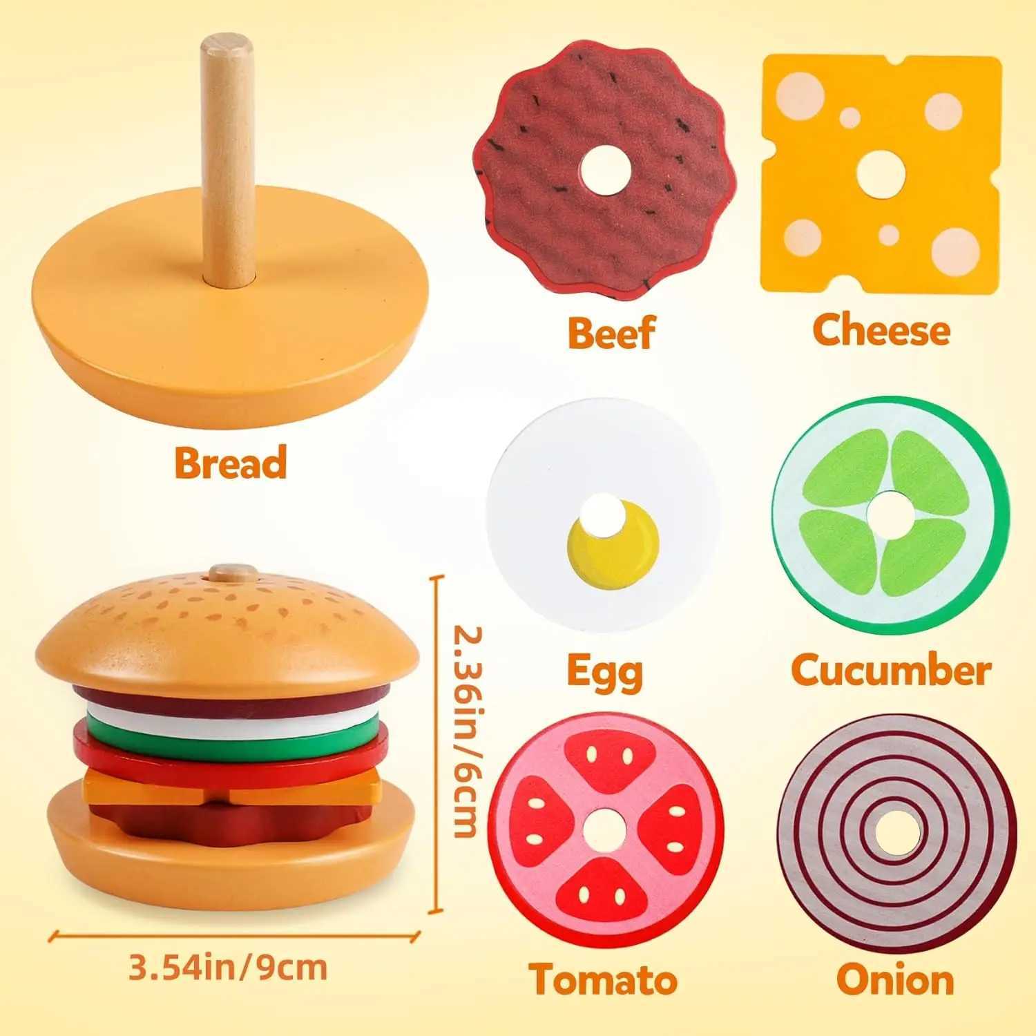 Wooden Burger Sand Stacking Toys For Toddler Kids Preschool Learning Educational Toys Pretend Play Food Kitchen Toys Gift C250922