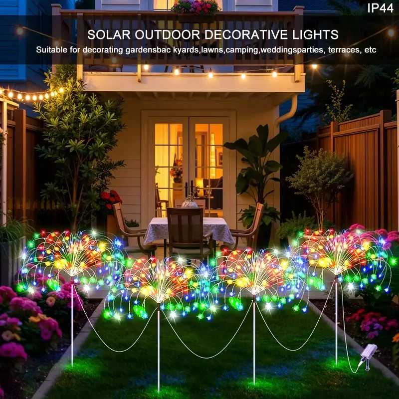 Solar LED Fireworks Lights 8 Lighting Modes Waterproof DIY Solar Outdoor Decorative Fairy String Light for Garden Lawns Wedding C250922