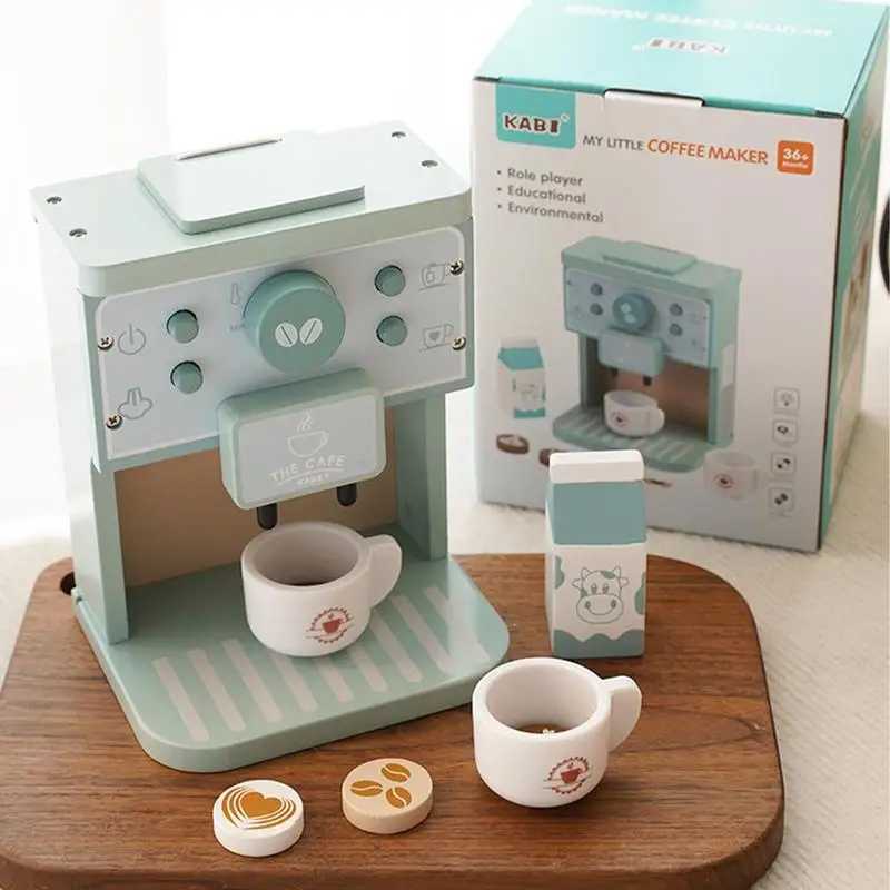 Simulated Coffee Machine Pretend Cookie Maker Set Wooden Toys for Playing House Kitchen Fun Toys Childrens Role Playing C250922