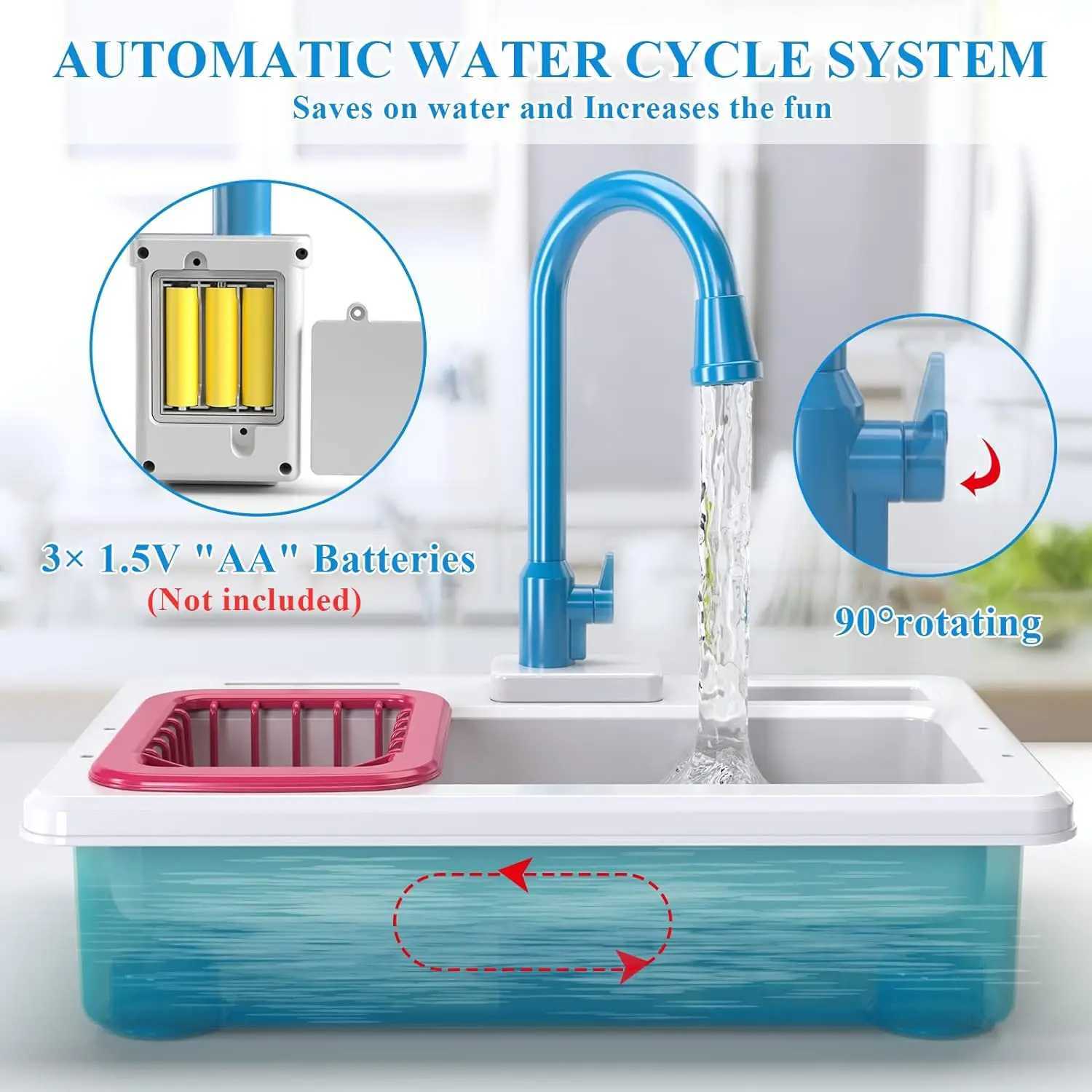 Play House Simulation Kitchen Sink Children Toys With Real Faucet Cooking Stove Cookware Pot Pan Play Food Girls Toy Educational C250922