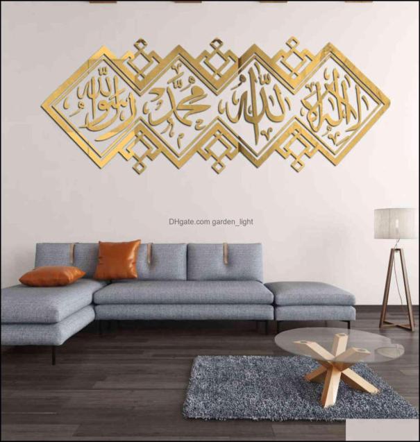 Wall Stickers Home Garden Decorative Islamic Mirror 3D Acrylic Sticker Muslim Mural Living Room Art Decoration Decor 1112 Drop Del5873271