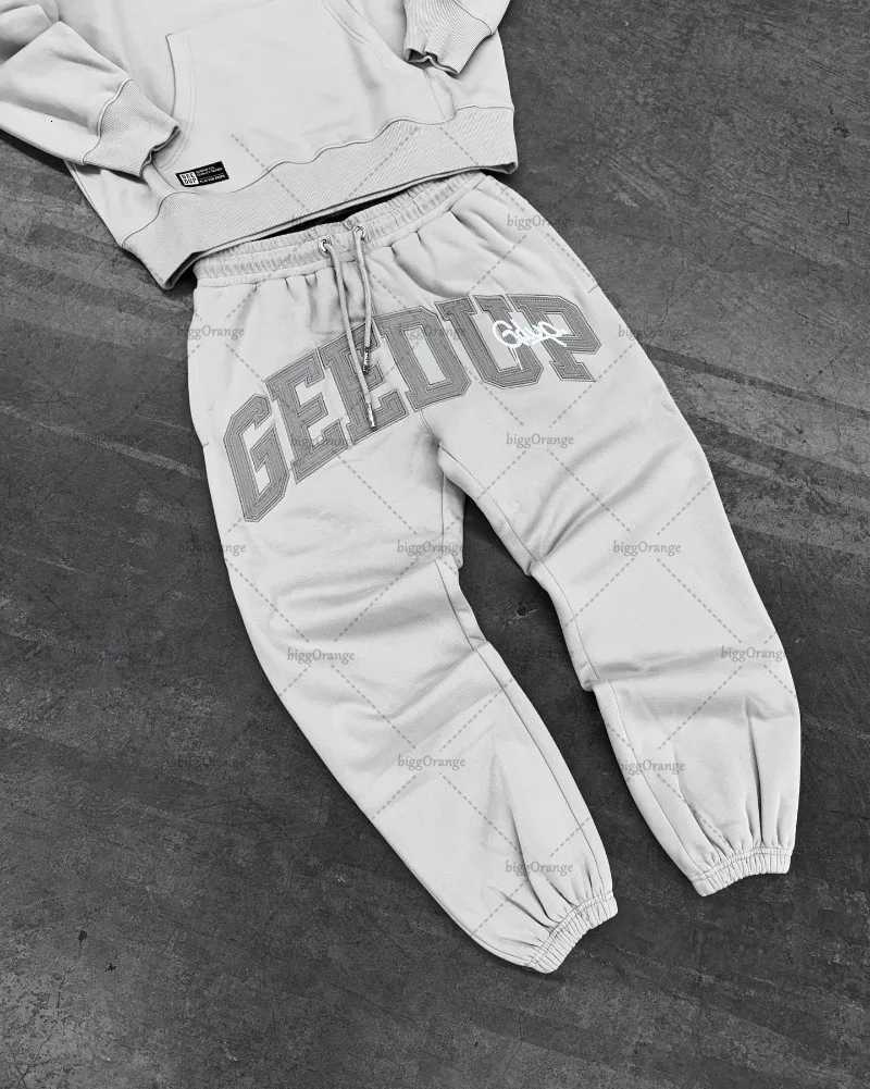 Gray Casual Street Trendy Brand Men Sets American Loose Goth Oversized Hoodie Letter Design Hip Hop Retro Sweatpants Women W250922