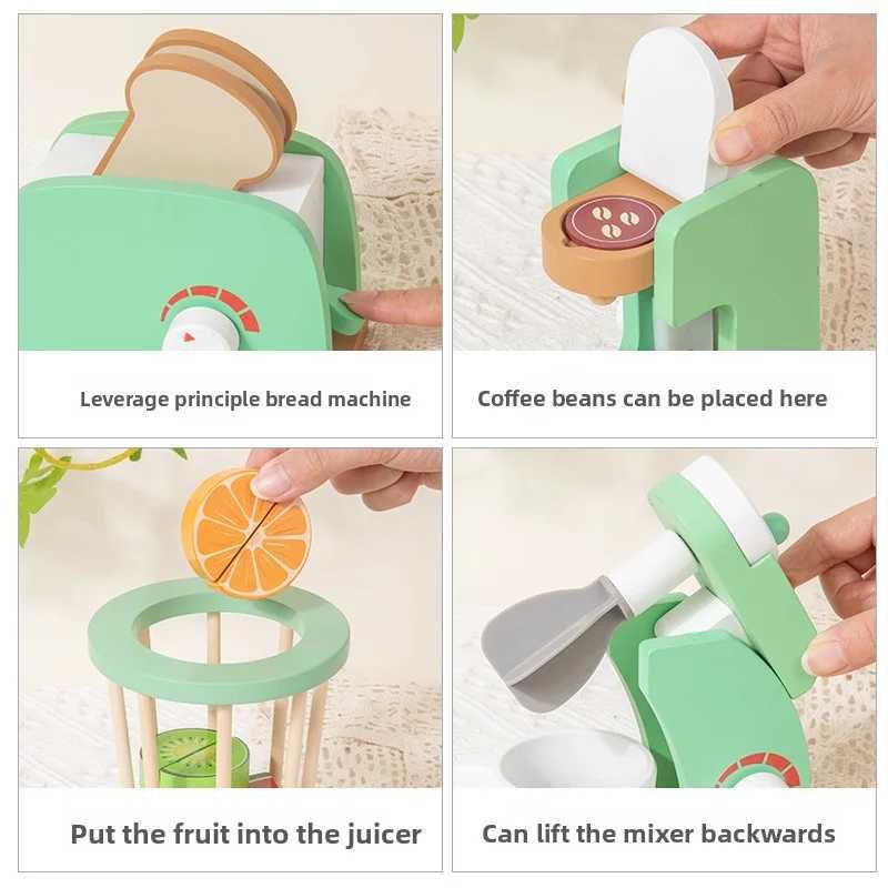 Childrens playhouse wooden toys simulation juicer coffee machine blender bread machine creative building blocks C250922