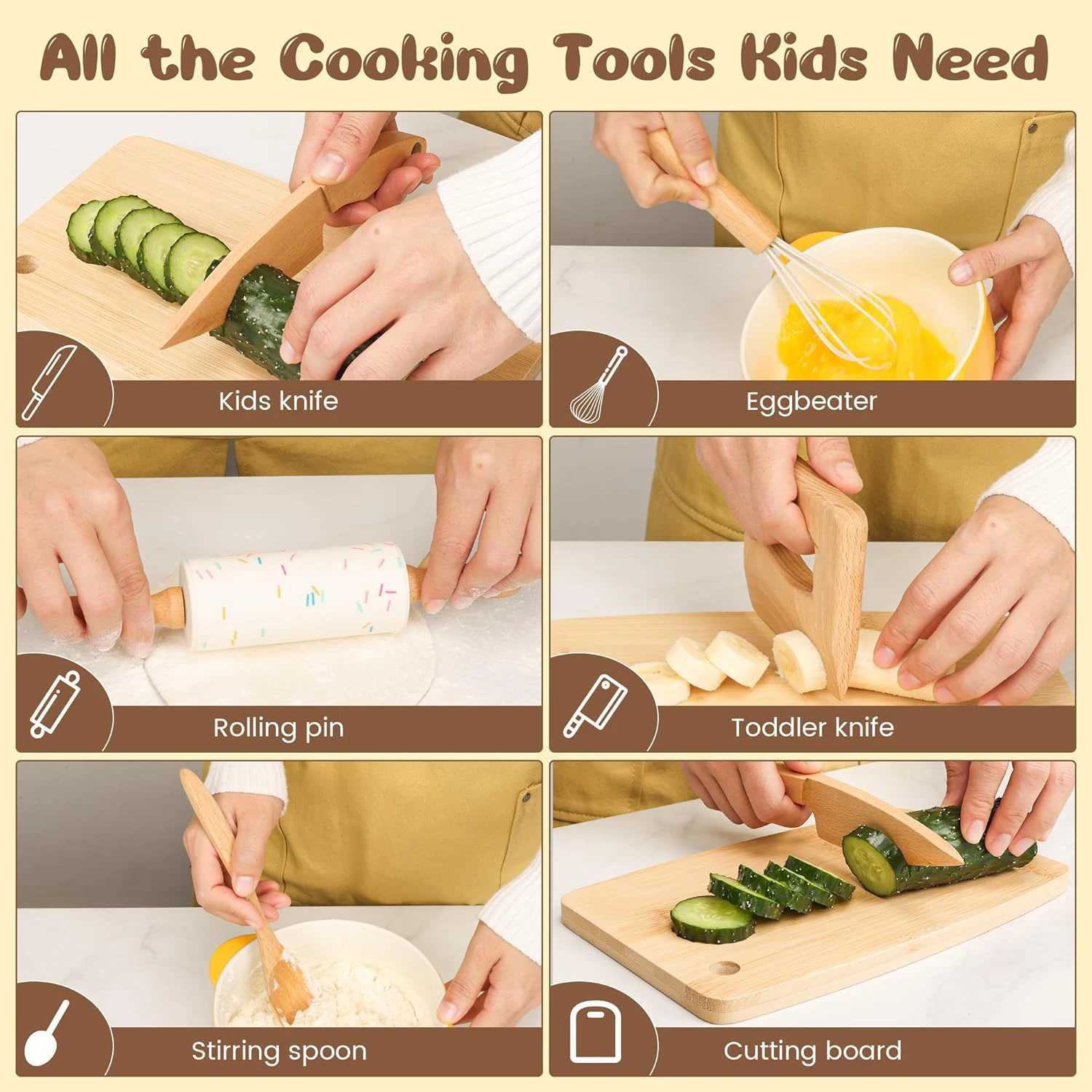 Montessori Kitchen Tools Real Cooking Set Wooden Educational Kid Toys Safe Knives Baking Set Kitchen Accessories For Boys Girls C250922