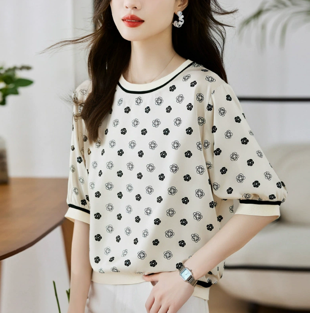 Spring Summer Casual T-shirts Fashion Printed Ladies T-shirts Short Sleeve Tees Tops 250723