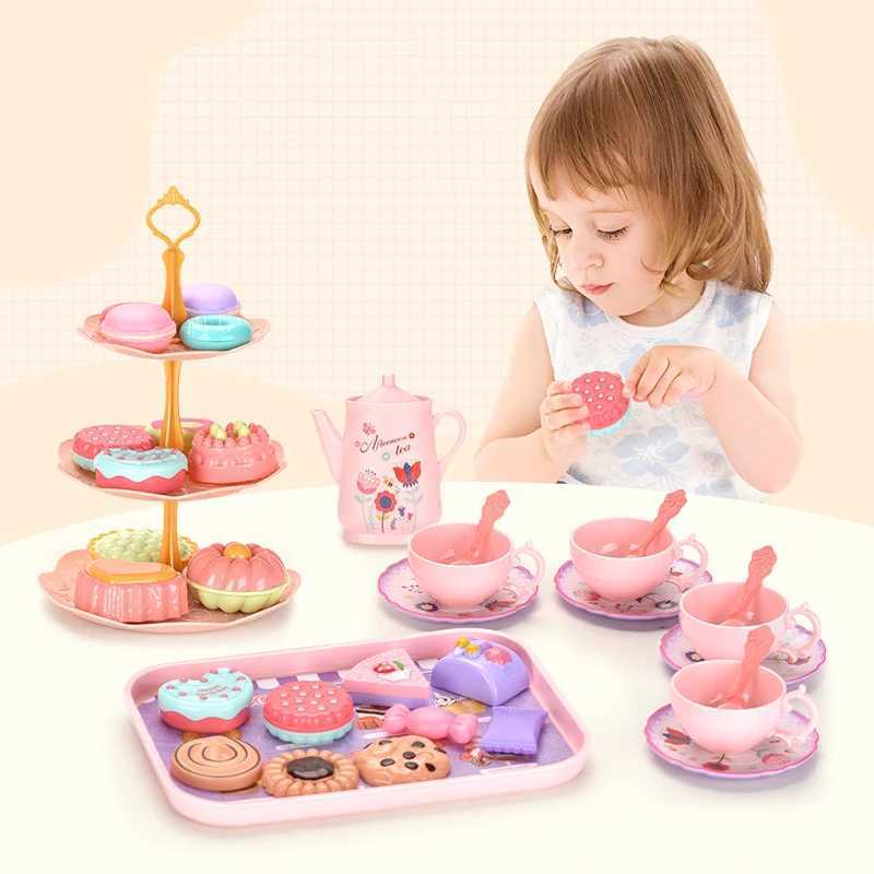 DIY Simulation Tea Food Cake Set Play House Kitchen Afternoon Tea Game Toys Gifts Pretend Play Toy For Children Kids Girls Gift C250922