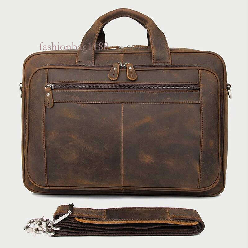 High Quality Genuine Men Briefcase Business bag Crazy Horse Leather Large 17"inch Laptop Bag male Portfolio Office Case