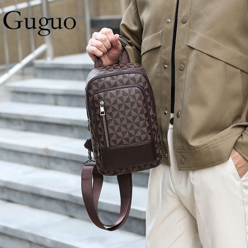 Guguo Designer Bag Men's Chest Luxury Bag Bag Style Large Capacity Crossbody Bag Versatile Checkerboard Pattern Casual Shoulder Bag Travel Phone 