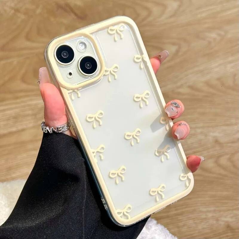 Phone or iPhone 16 15 14 13 12 Pro Max Cute Soft Clear Bowknot Case Candy Cover