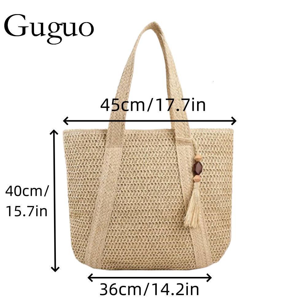 Guguo Designer Bag Versatile Single-shoulder Luxury Bag Straw Bag For Women, High-end Zipper Woven Bag, Large Capacity Tote Bag, Beach Bag For Women