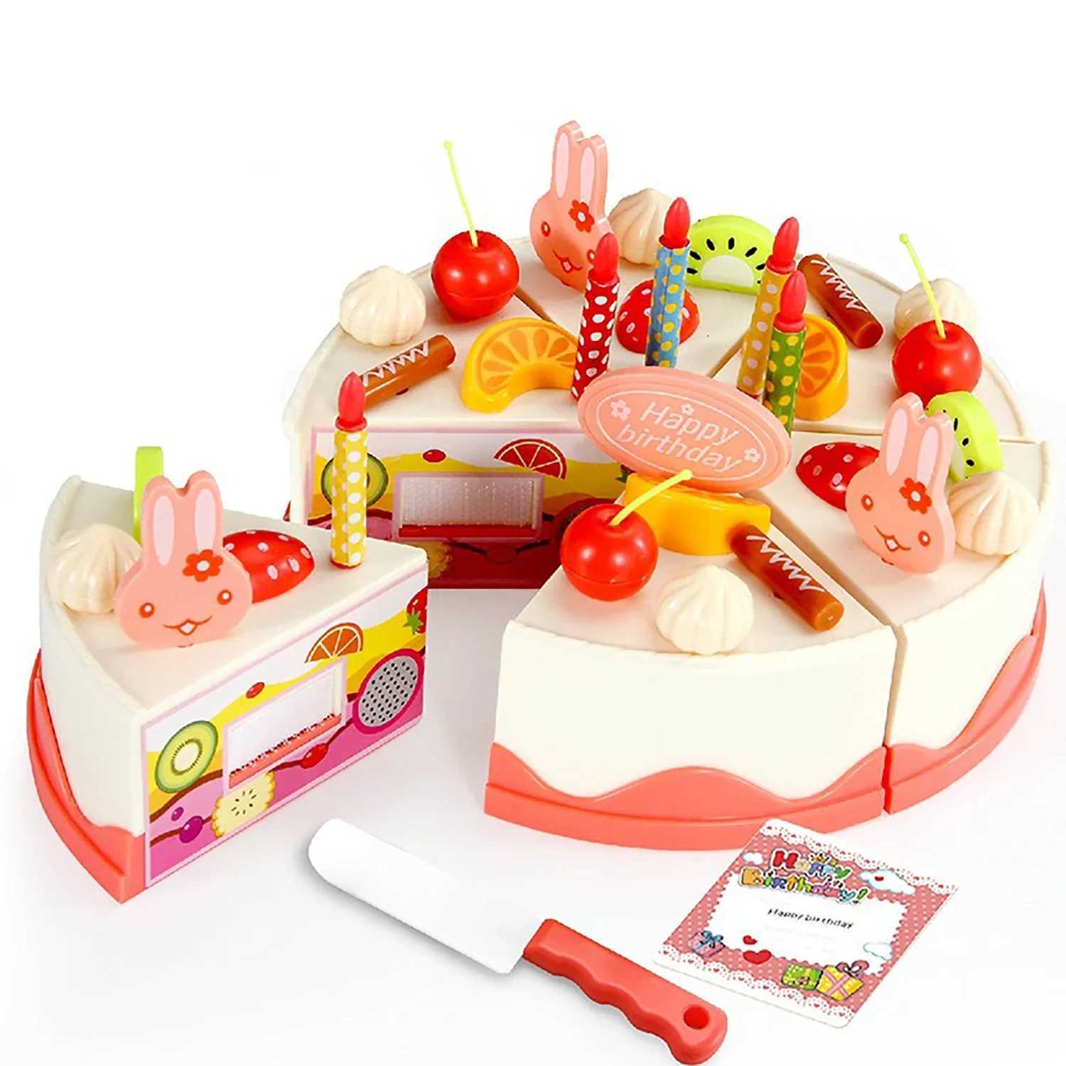 15pcs1set childrens play house simulation kitchen birthday cake toys Kids fruit cutting music DIY creative gift C2509221