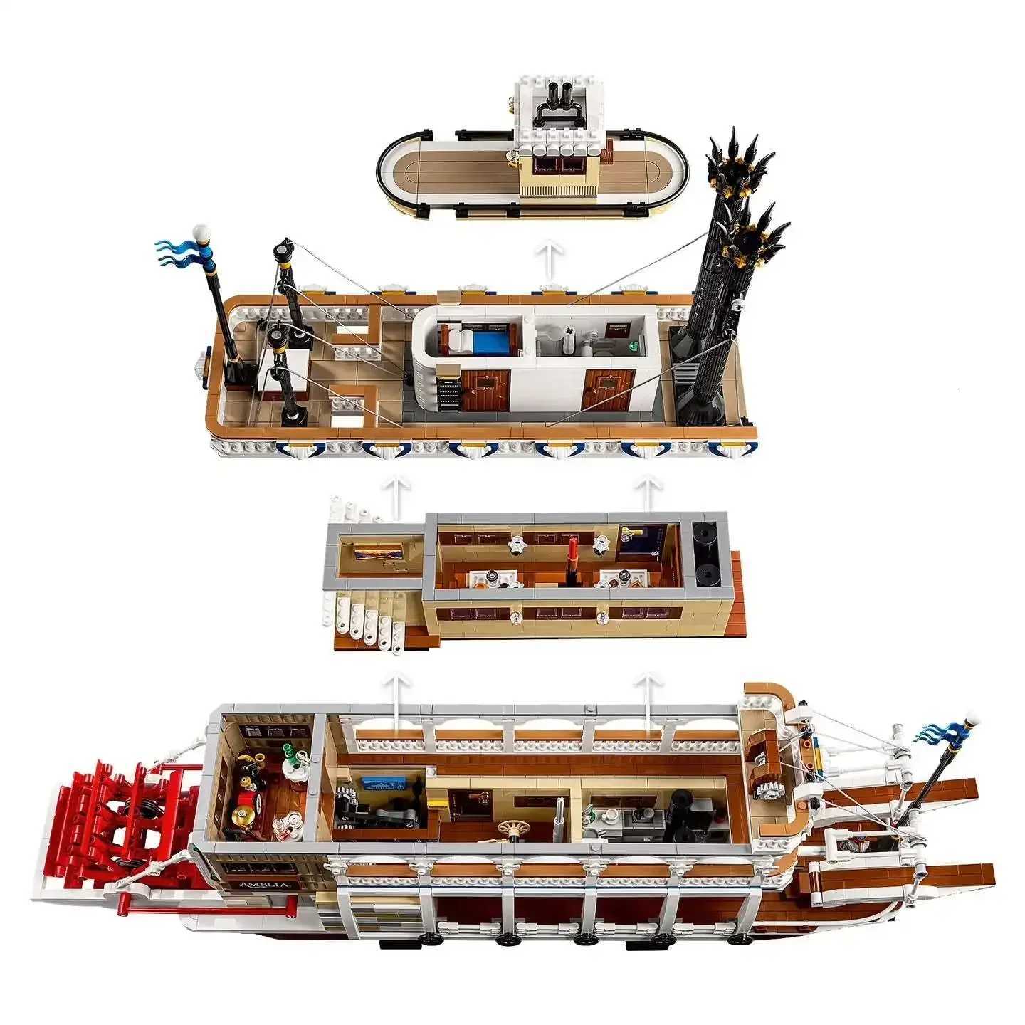 Creative River Steamboat Building Blocks Compatible 21356 Steam Ship Model Transport Assemble Bricks Toys Gift For Kid Adult BoyXJ250922