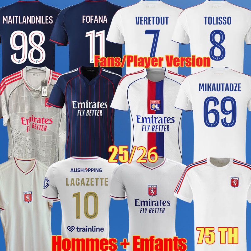 2025 2026 lyons Maillot de foot Soccer JerseyS 75th TOLISSO MIKAUTADZE BENRAHMA ORBAN NUAMAH OL FOFANA Player football shirts 25 26 Olympique Lyonnais man kids ki