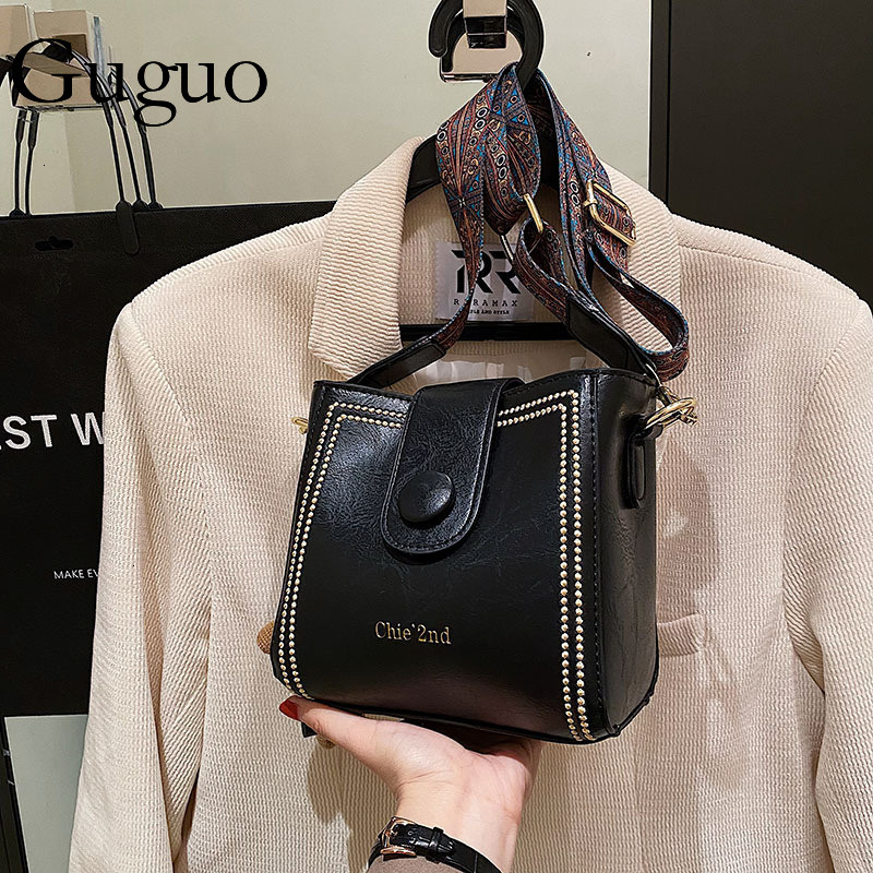 Guguo Designer Bag Women's New Trendy Shoulder Bag Crossbody Bag Fashion Versatile Bucket Bag Ladies' Vintage Tote Bag Luxury Bag Women'