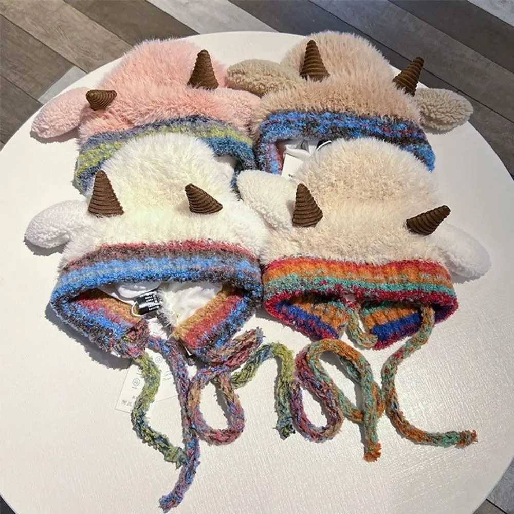 Cute Thick P Knitted Hat Warm Ear Protection Beanies Hat Pr Hats Y250920