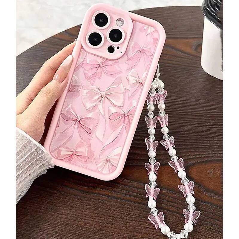 Pink Bow Pattern Silicone Phone Case For iPhone 16 17 15 14 13 12 11 Pro Max 16E X XS XR 7 8 Plus Butterfly Charm Cover