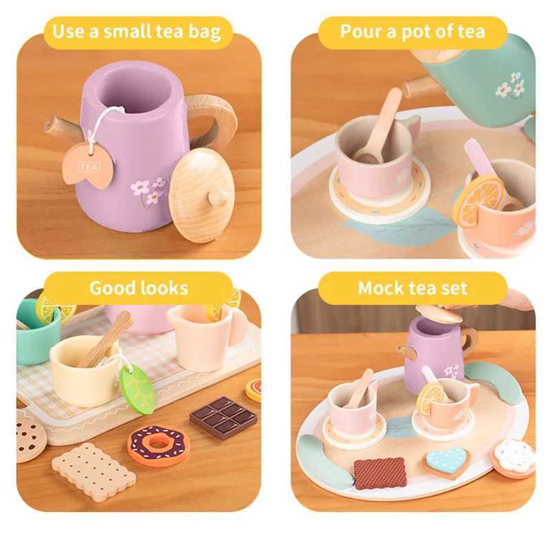 Tea Sets for Toddlers Wooden Play House Pretend Food Toy Sets for Kids Kitchen Accessories Party Role Playing Toys Girls Gift C250922