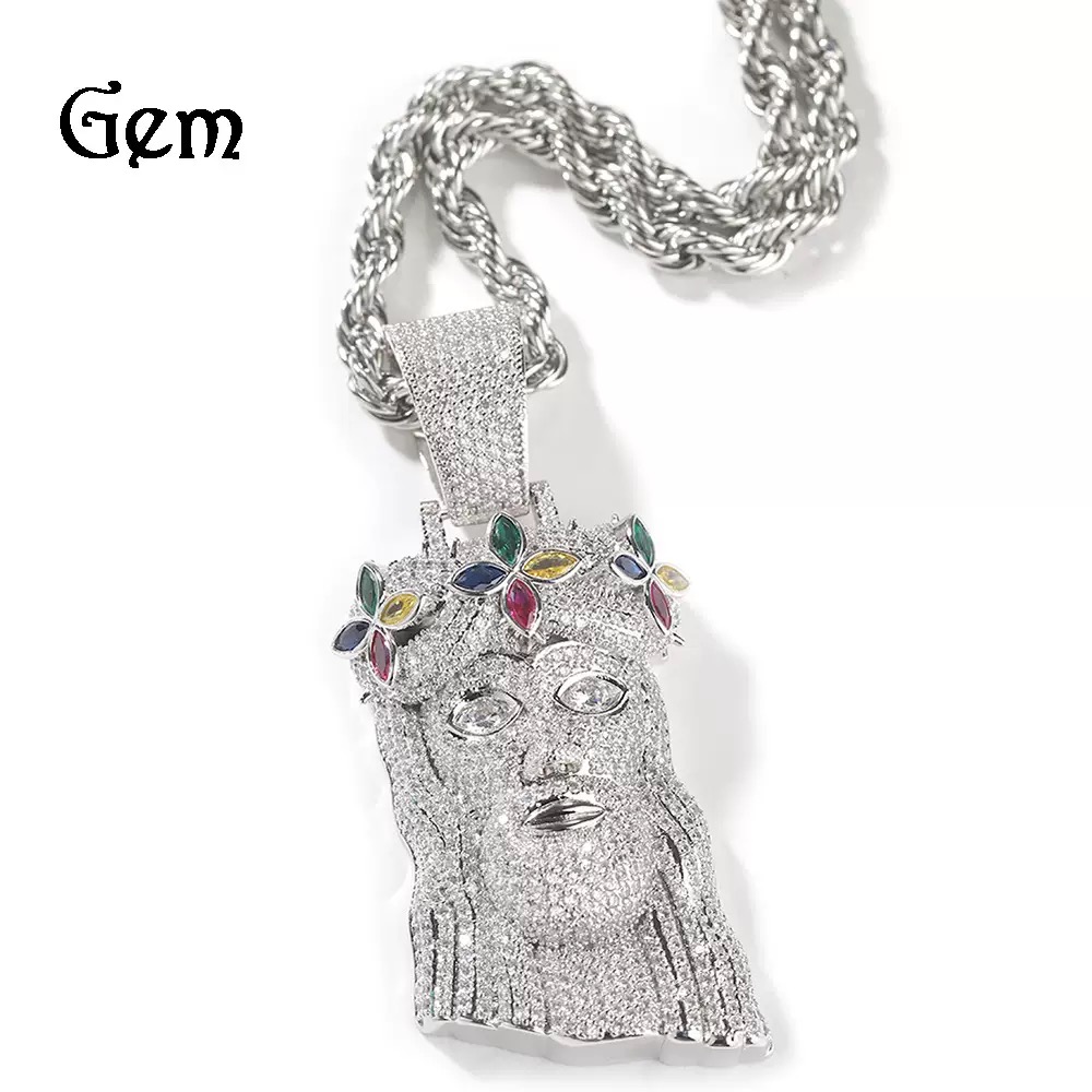 Unique Color Blocking Design Plating Over Sier 3" Large Size Fully Iced Out Moissanite Dia Jesus Piece Hip Hop Pendant