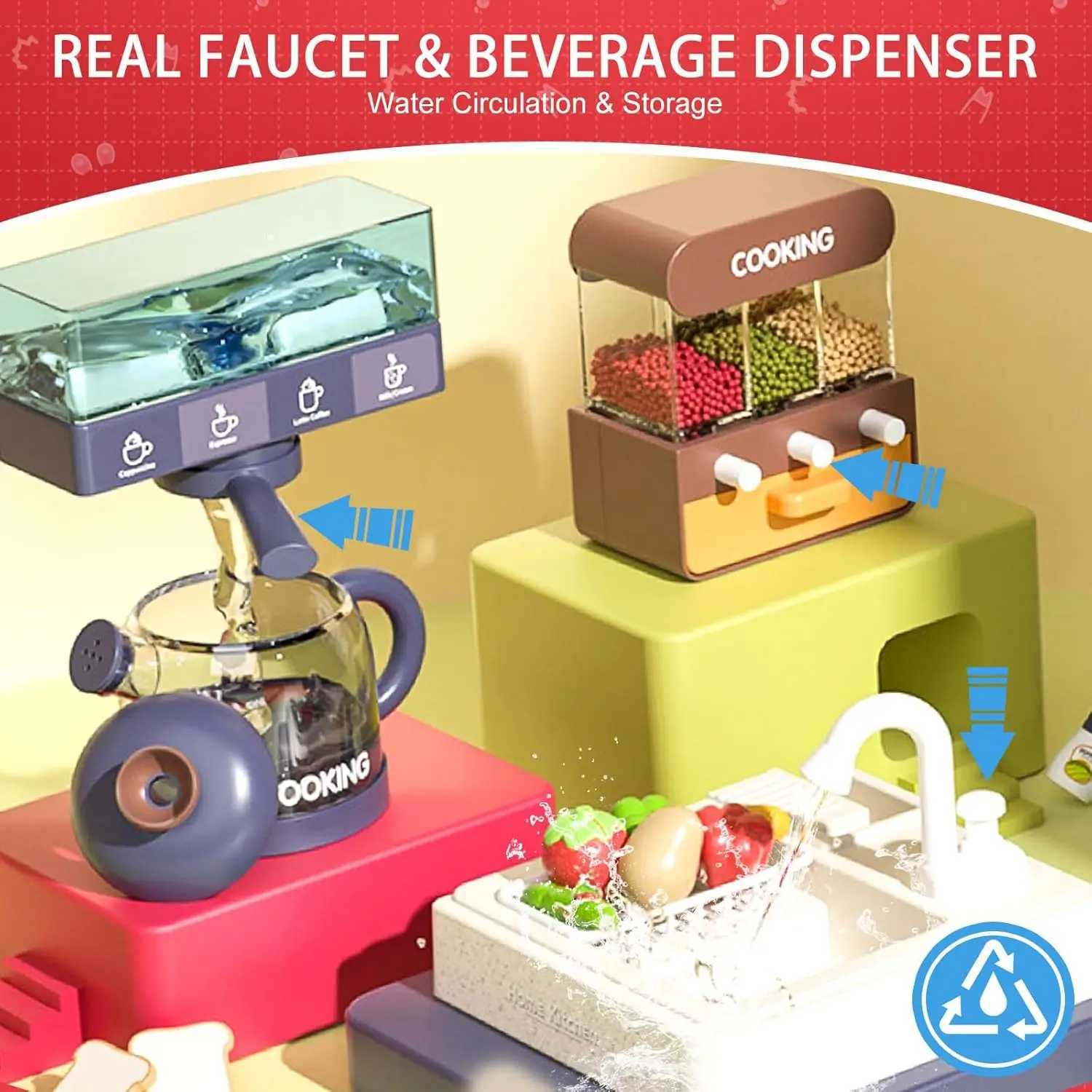 100CM Kids Kitchen Playset with Sound Light Cooking Stove with Steam Play Sink Toy Pretend Play Food Toys for Boys Girls Gift C250922