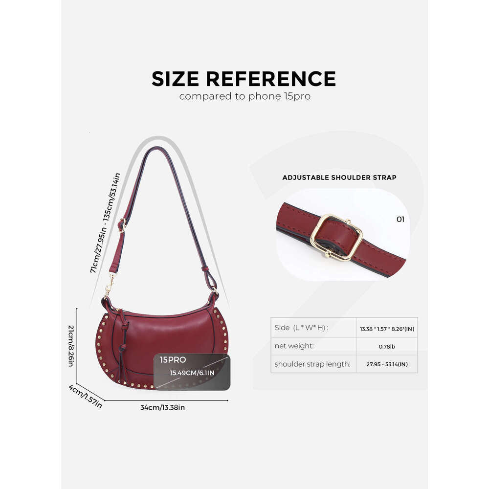 Designer Bags High-Quality Autumn Winter Classic series rivet zipper crossbody single-shoulder half-crescent bag for women.
