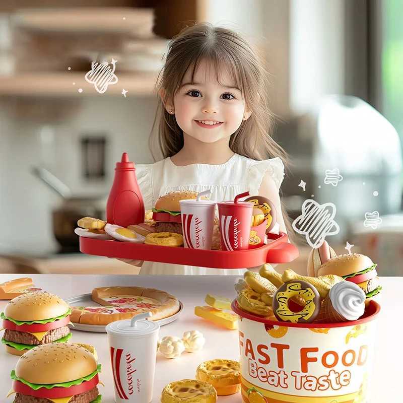 Kid Kitchen Toy Set Simulation Make Hamburger Pizza Fries Pretend Play Food Cooking Cutting Game Montessori Interactive Toy Gift C2509221