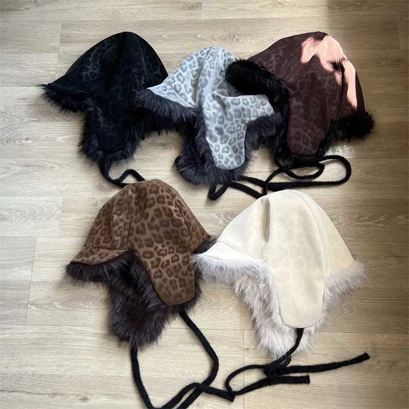Winter Wen Men Leopard Print Ski Down Hat Imitation Mink Fur Bber Hats Outdoor Windproof Warm Cycling Ear Protection Cs Y250920