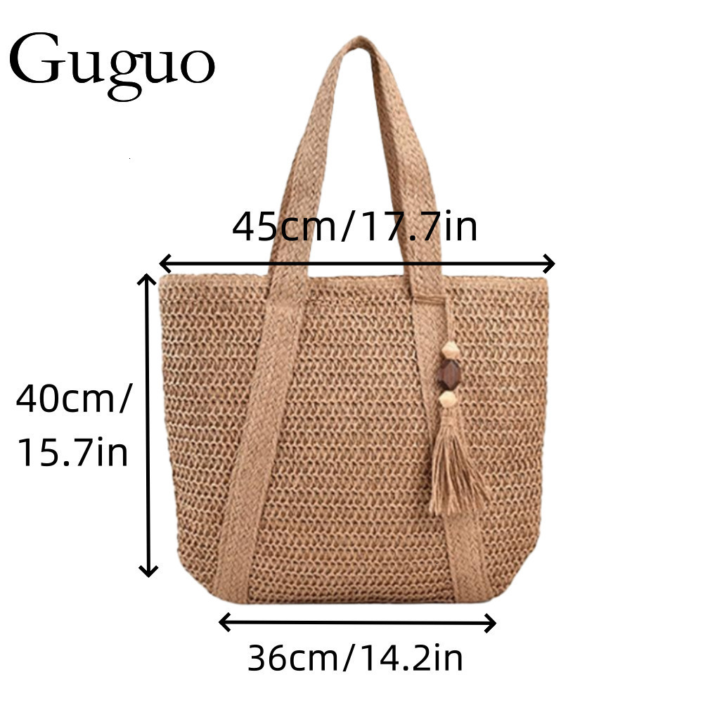 Guguo Designer Bag Versatile Single-shoulder Luxury Bag Straw Bag For Women, High-end Zipper Woven Bag, Large Capacity Tote Bag, Beach Bag For Women