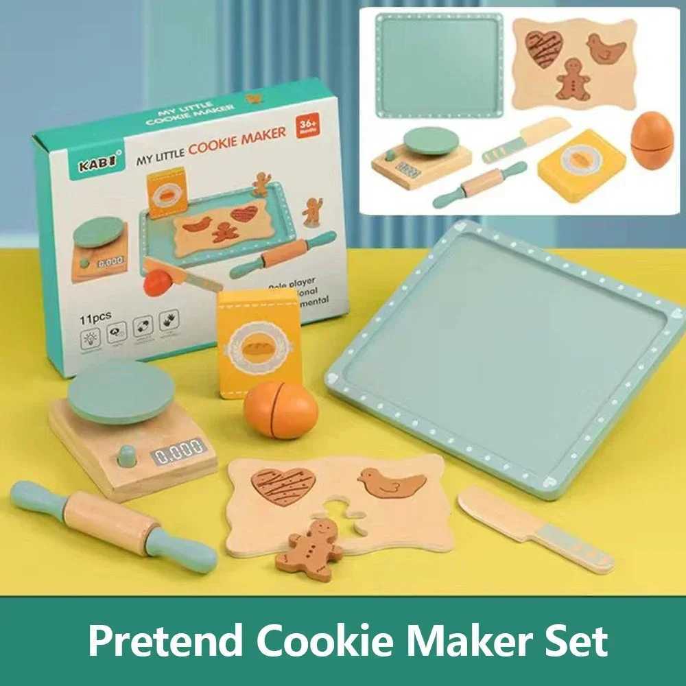 Kids Kitchen Toy Set Wooden Coffee Maker Set Simulation Cookie Maker Kit Pretend Play Educational Toys Gifts for Girls Boys C250922