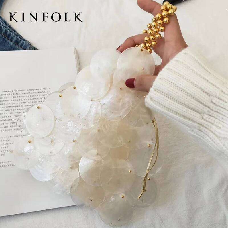 Designer Luxury Shell Natural Piece Sequin Hand Weaving Beaded Pearl Bag Women Evening Sequins Handbag