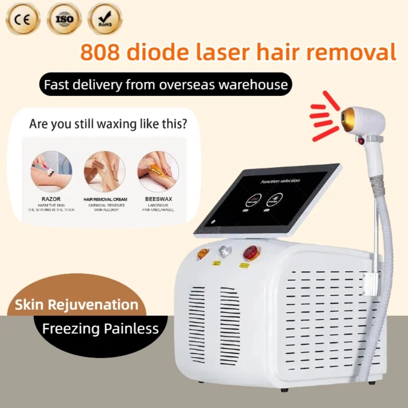 Portable High Power Ice Cooling Triple Laser 755 808 1064 Device Diode Laser 3 Wavelength Painless 808nm Hair Rnent Hair Removal