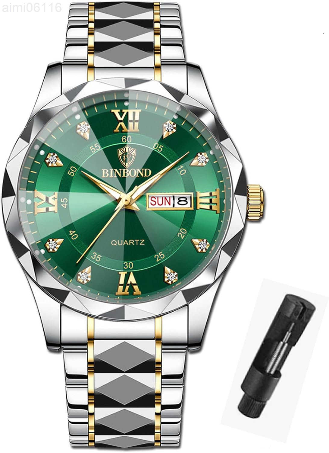 Watch for Men Stainless Steel Diamond Business Dress Analog Quartz Waterproof Luminous Date Two Tone Luxury Casual Mens Wrist Watches Z250922