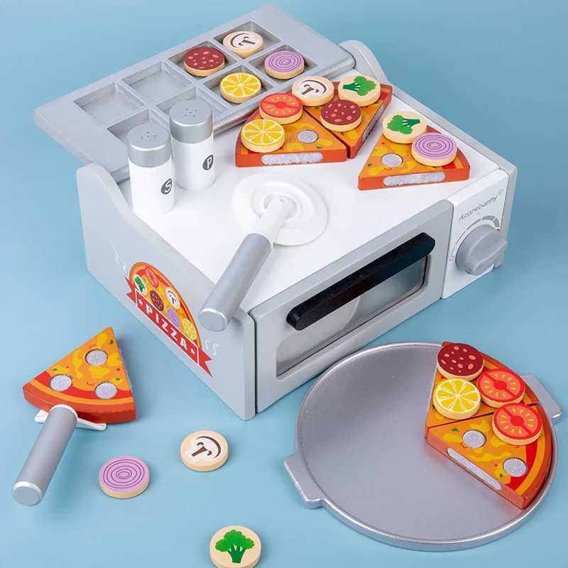 Kids Simulation Food Kitchen Toys Wooden Pizza Cutting Pretend Play House Oven BBQ Rack Set Children Educational Cooking Toys C250922