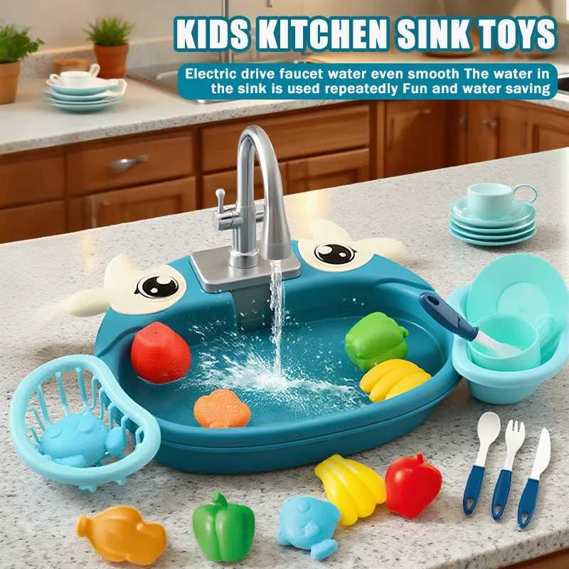 New Kids Play House Kitchen Set Simulated Dishwasher Sink Hand Basin Kids Toys Electric Water Circulating Playset for Boys Girls C250922
