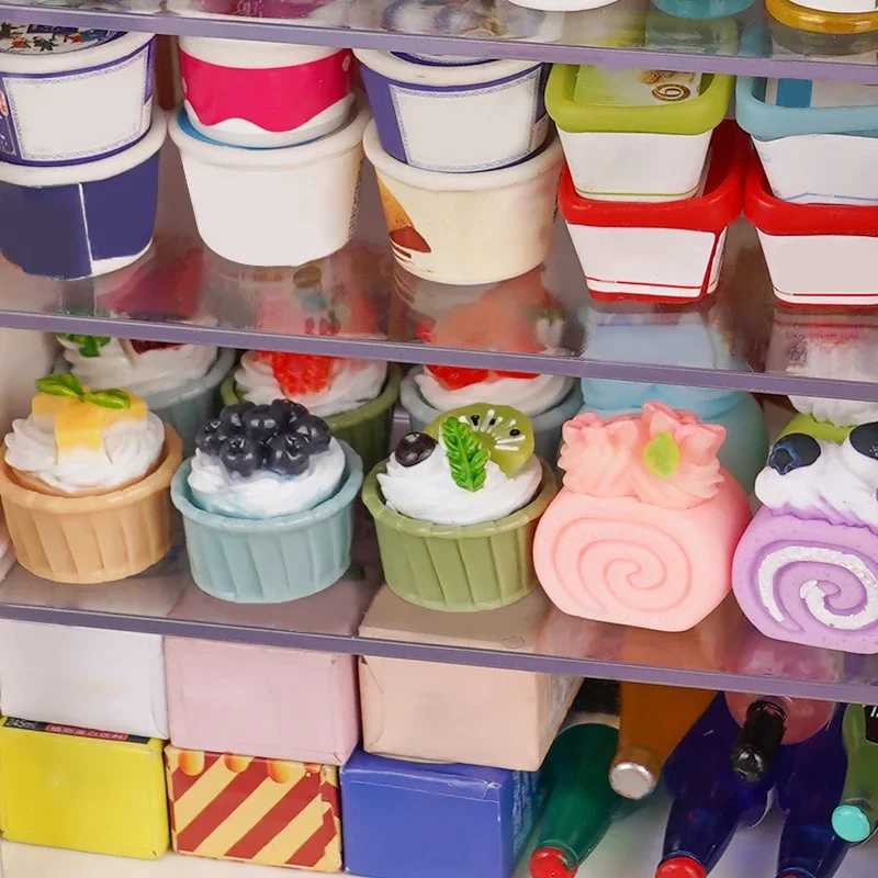 Supermarket Freezer Model Dollhouse Miniature Double Door Refrigerator Kids Pretend Play Toys Doll House Accessories C250922