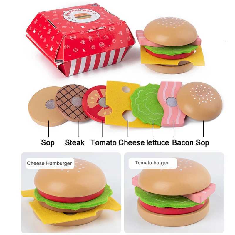 Baby toy Kitchen toys Burger Set Real life Cosplay Monterssori Educational Wooden toys for Children Party Game Christmas gift C250922