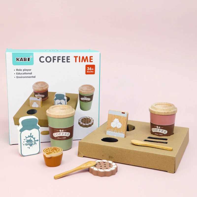 Role Pretend Play Children Simulation Creative Coffee Set Early Educational Afternoon Tea Role Playing Toys for Kids Wooden Toy C250922