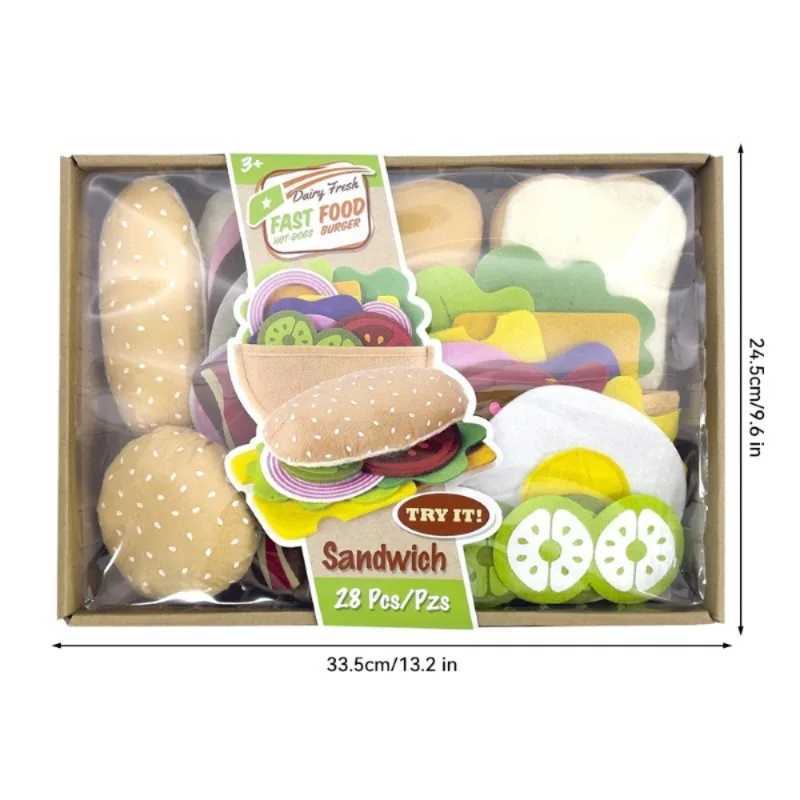28PCS Felt Food Burger Sand Food Set Children Pretend to Play Food Sand Toys Childrens Kitchen Role Playing Gifts C250922