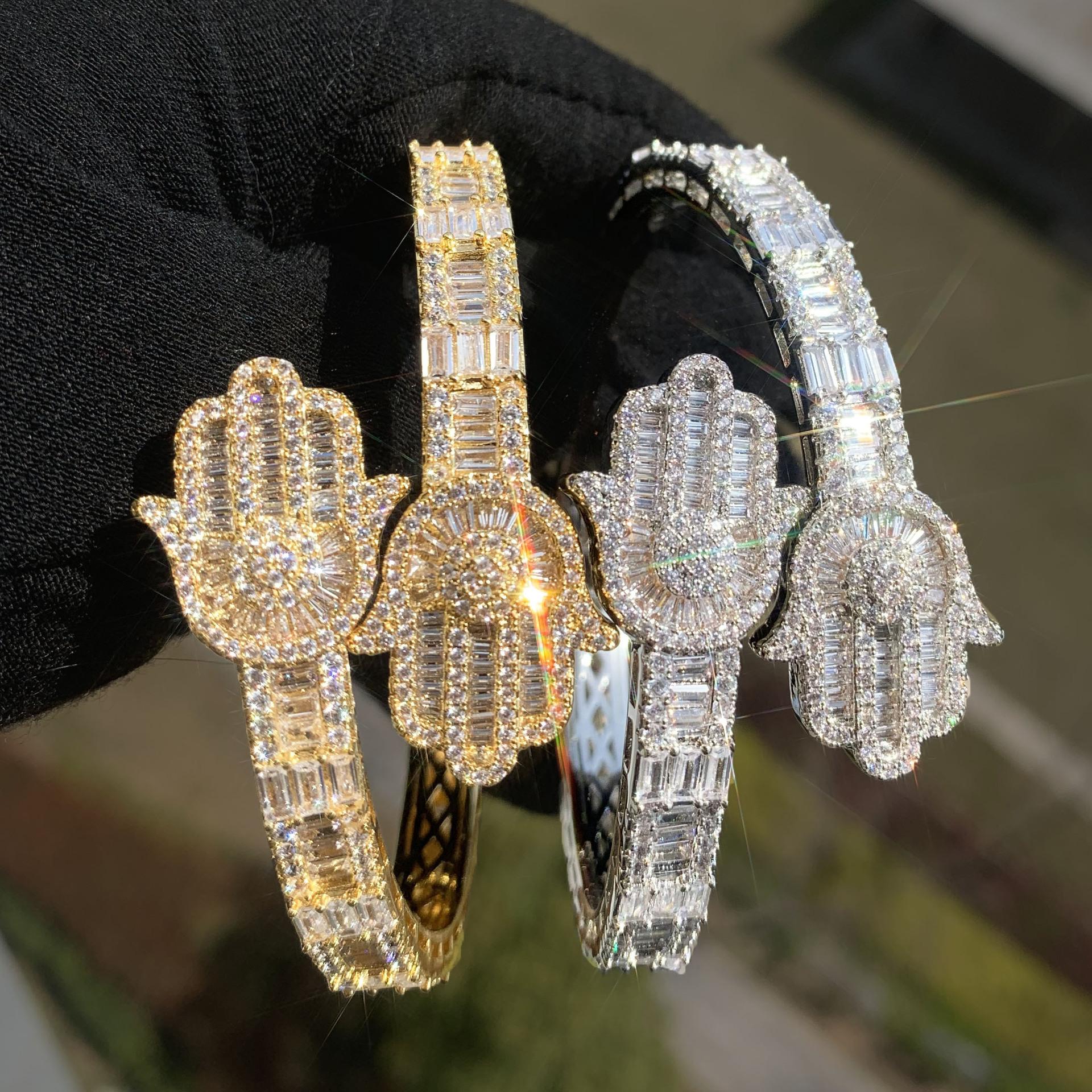 Hip Hop Hand Bracelet Cuff Bangle Bling 5A Cubic Zircon Real Gold Plated Women Men Jewelry