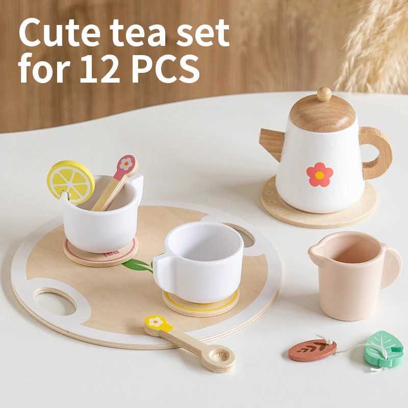 Kids Pretend Play Toys Popular Kids Kitchen Toys Realistic Wooden Tea Set Party Toy Set C250922