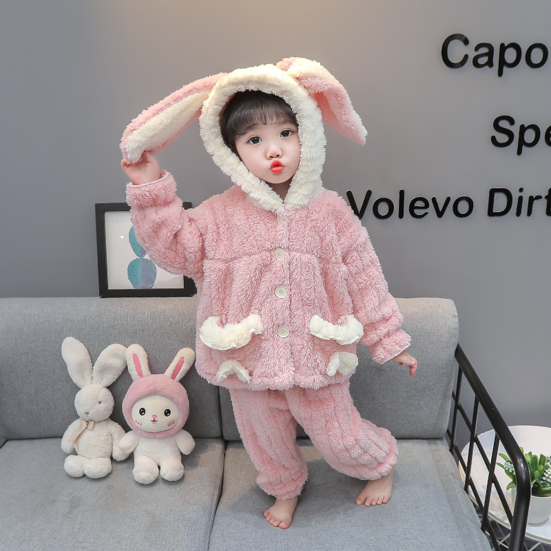 Children's pajamas long sleeved baby coral fleece baby home suit set