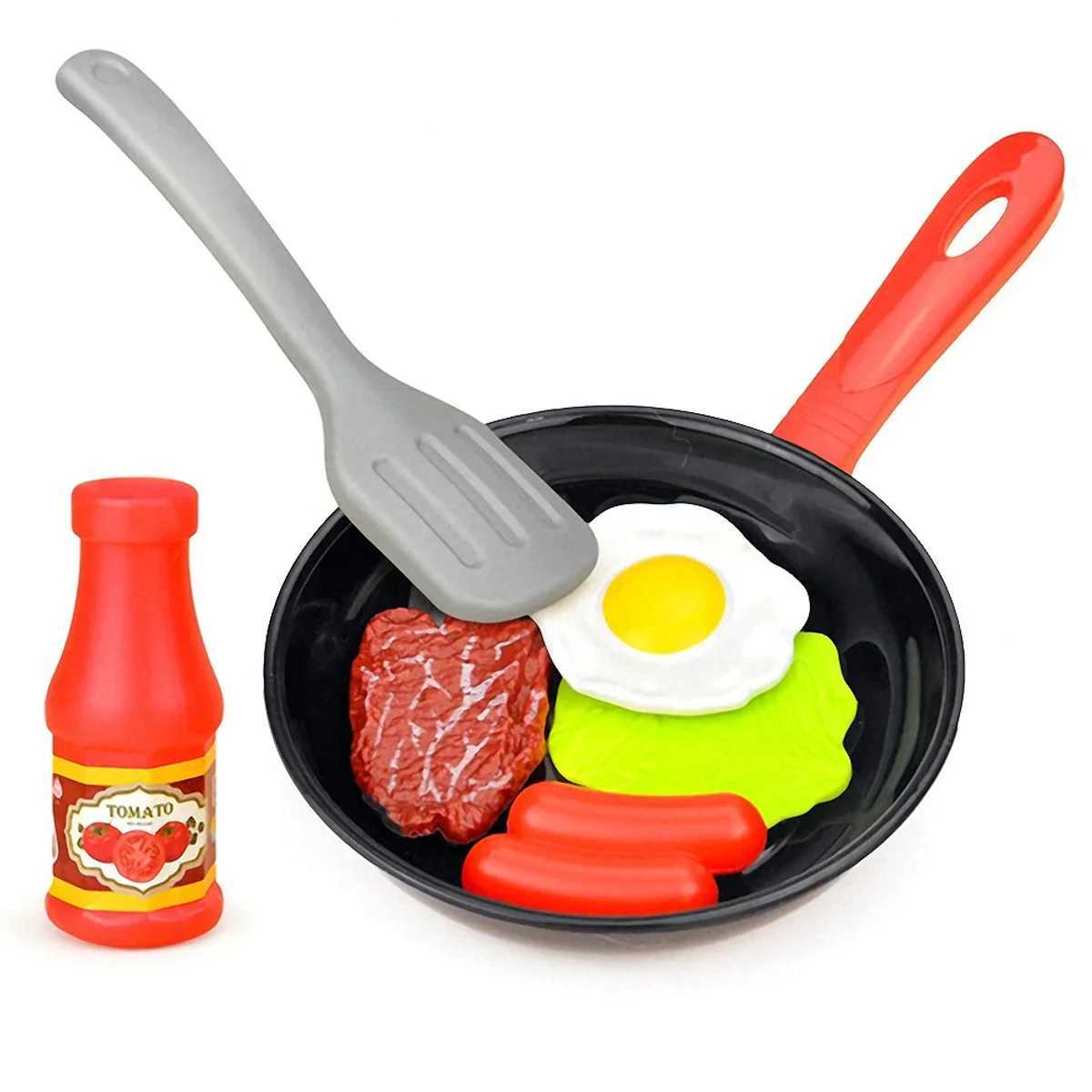 8PCS Children Kitchen Food Toys Simulation Cookware Game Set Pretend Play Pot Steak Vegetable Bread Hot Dog Omelette Kids Gift C250922